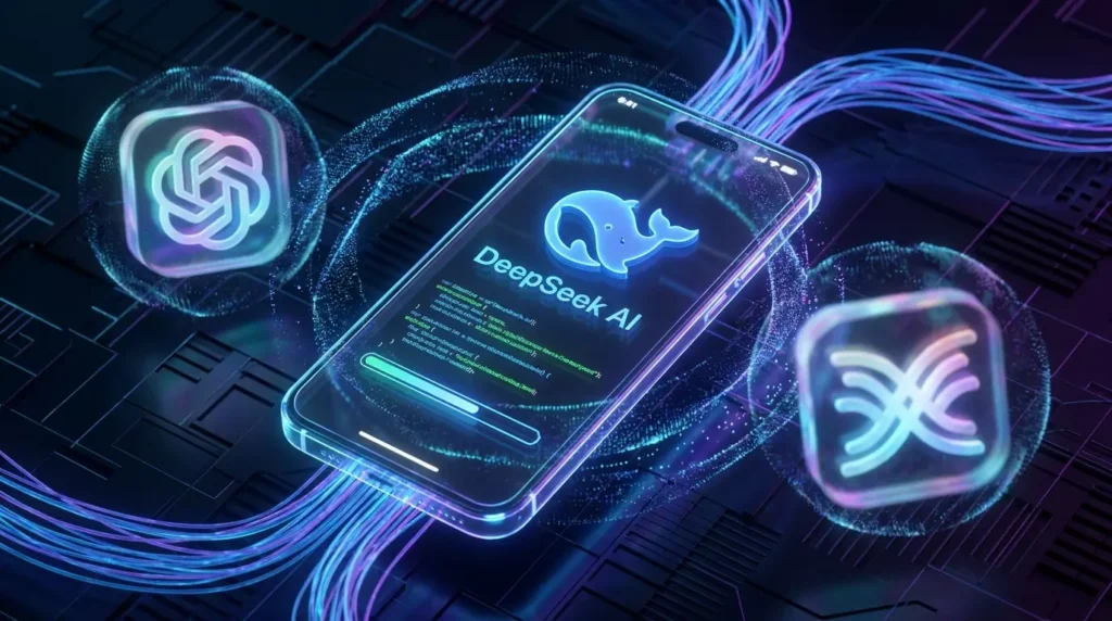 تطبيق الذكاء الاصطناعي الصيني ديب سيك DeepSeek على هاتف ايفون واندرويد يحل كود برمجي
